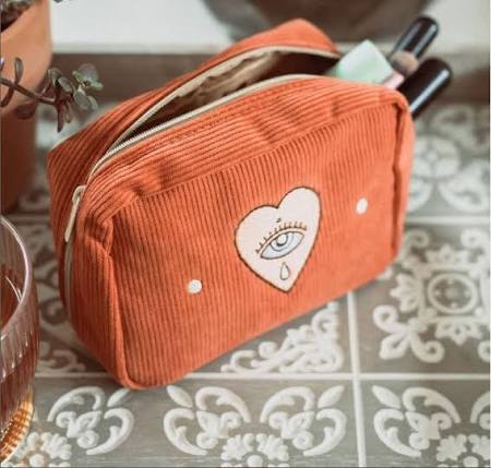 Heart Corduroy Makeup Bag