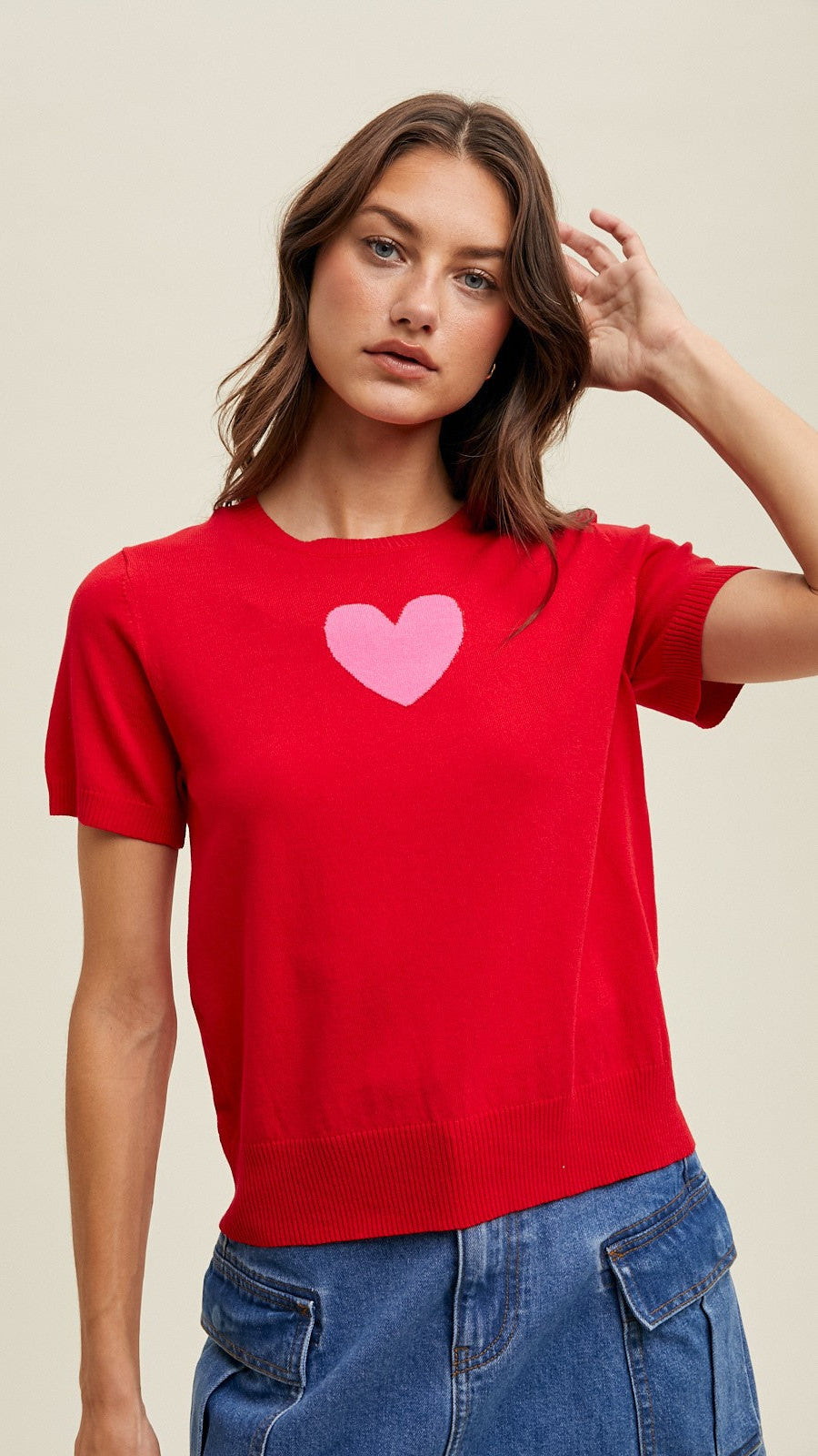 Heart Short Sleeve Sweater